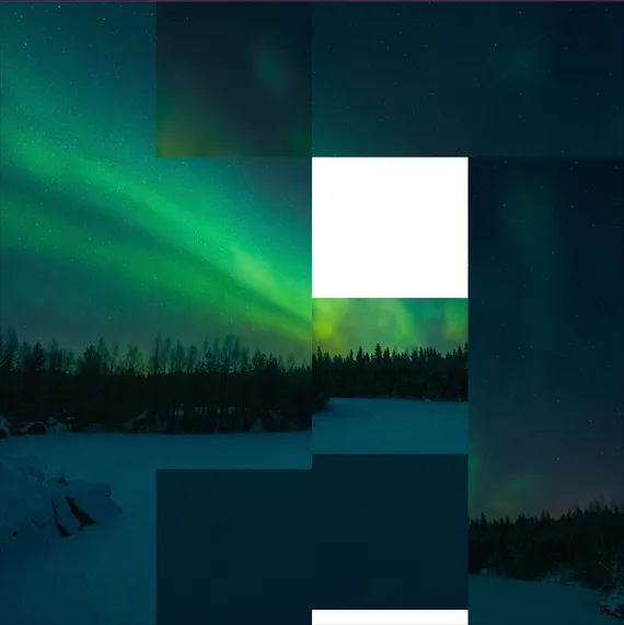 A photo of the Northern Lights, cut into sliding blocks and rearranged.